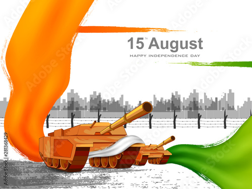 vector illustration of Army War Tanker in Indian background for Happy Independence Day