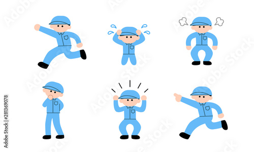 作業員男性の色々なポーズセット（デフォルメカラー）