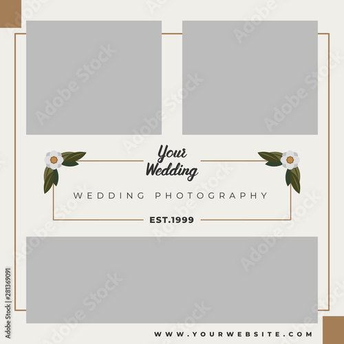 Modern square wedding photography web banner for social media mobile apps