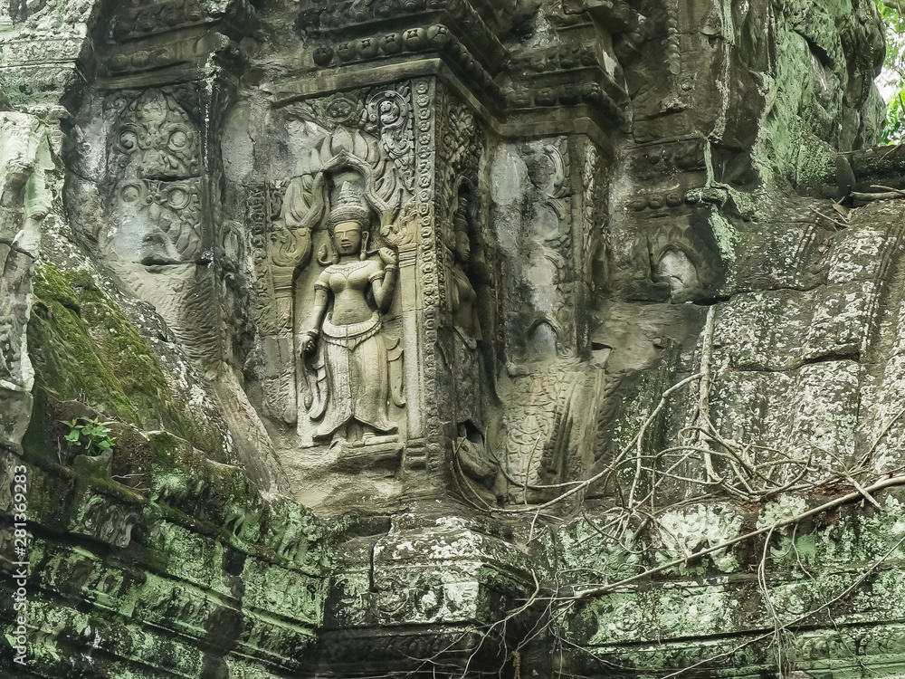 a devata carving at ta prohm temple, angkor