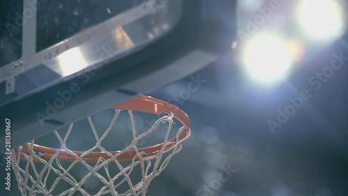 Stadium basketball hoop low angle shot 50p to 25p slomo