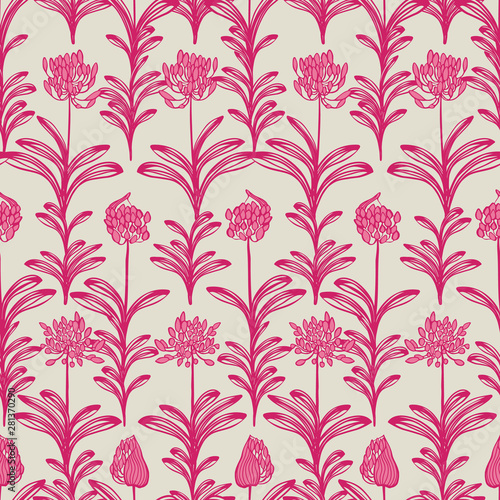 Pink beige blooming african lilly flower summer floral seamless vector pattern for fabric, wallpaper, scrapbooking, projects.