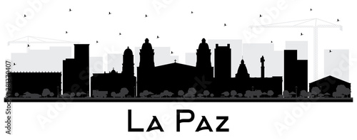 La Paz Bolivia City Skyline Silhouette with Black Buildings Isolated on White.