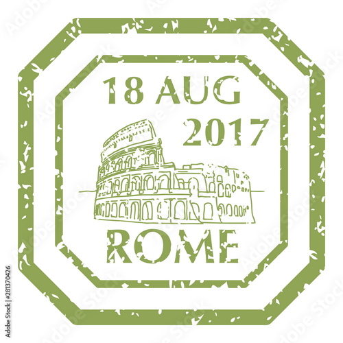 Coliseum in Rome on Grunge Postal Stamp