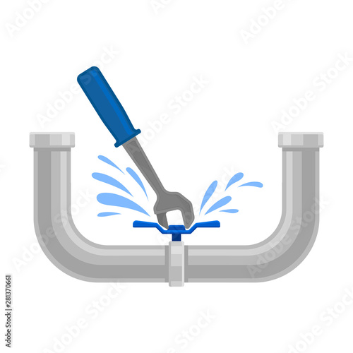 Key eliminates leakage near the valve. Vector illustration on white background.
