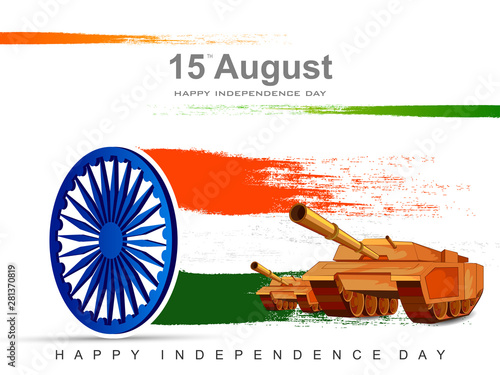 vector illustration of Army War Tanker in Indian background for Happy Independence Day
