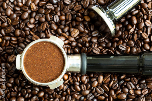 Coffee.Coffee Beans and Portafilter 