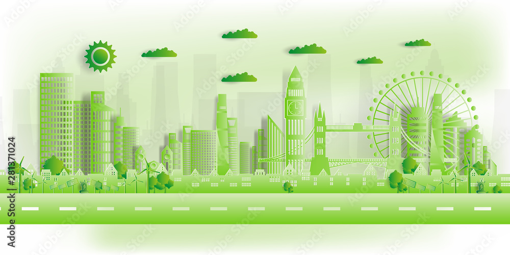 Vector illustration. Eco friendly concept, Green city save the world,