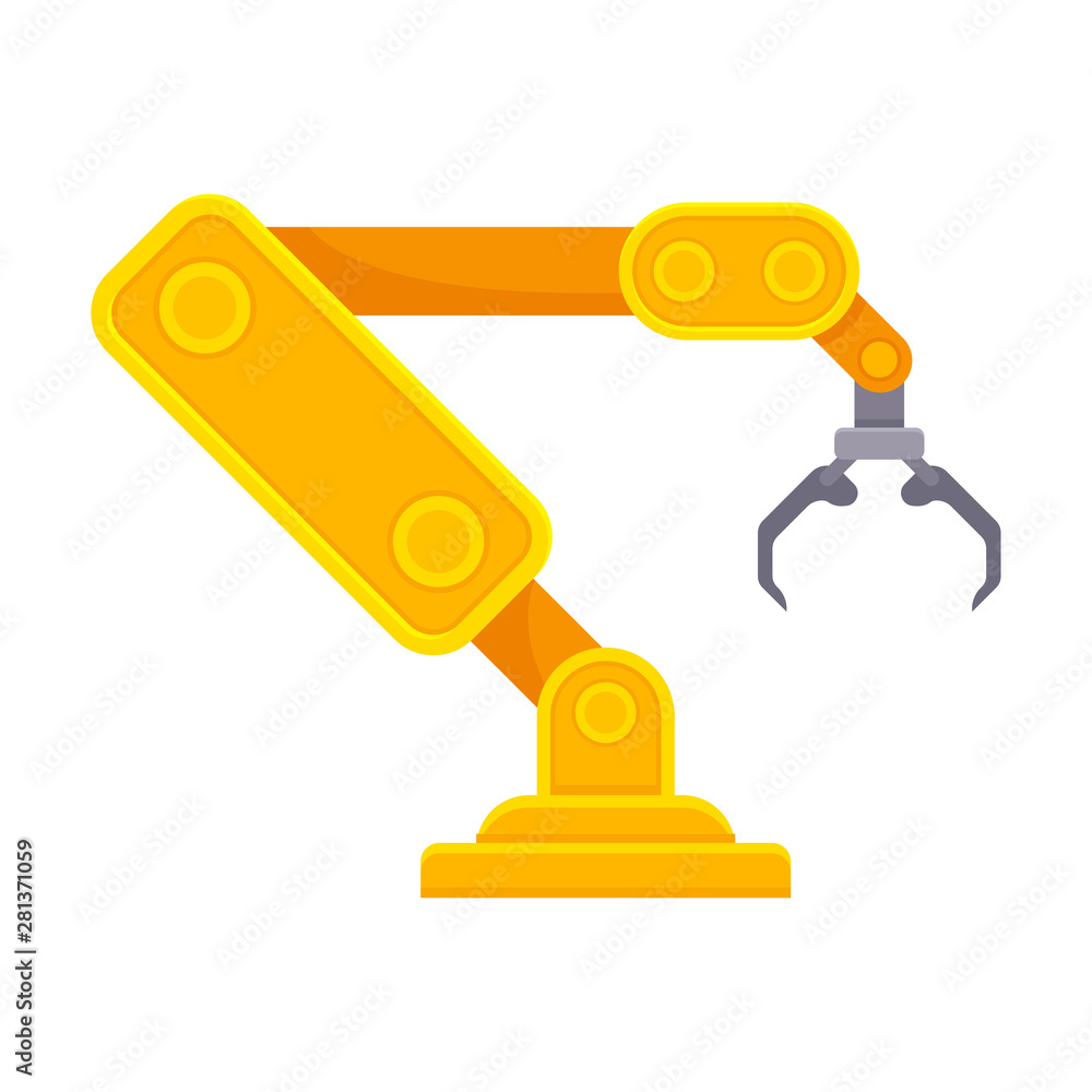Orange robotic arm with open claw. Vector illustration on white background. Orange robotic arm with open claw. Vector illustration on white background.