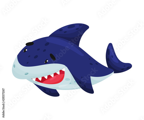 Cartoon joyful shark. Vector illustration on white background.