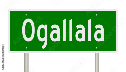 Rendering of a green highway sign for Ogallala Nebraska photo