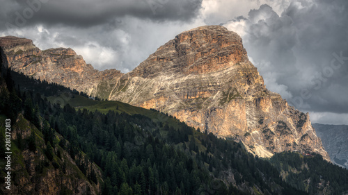 Cloudy sky over the top of Sassongher, Dolomites, Alta Badia-Italy