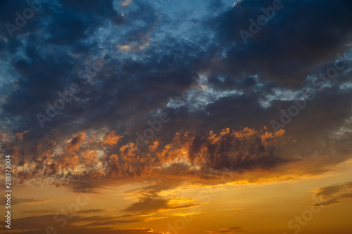 Beautiful colorful sunrise. Multicolored clouds.