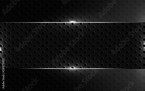 Abstract black background with glass shapes and white neon light concept composition. Modern dark cover vector design template for use element banner, presentation, brochure, frame, web, advertising