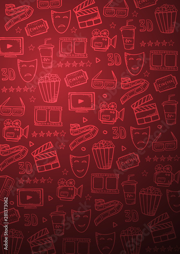 Hand draw Cinema doodle background. Movie Time.