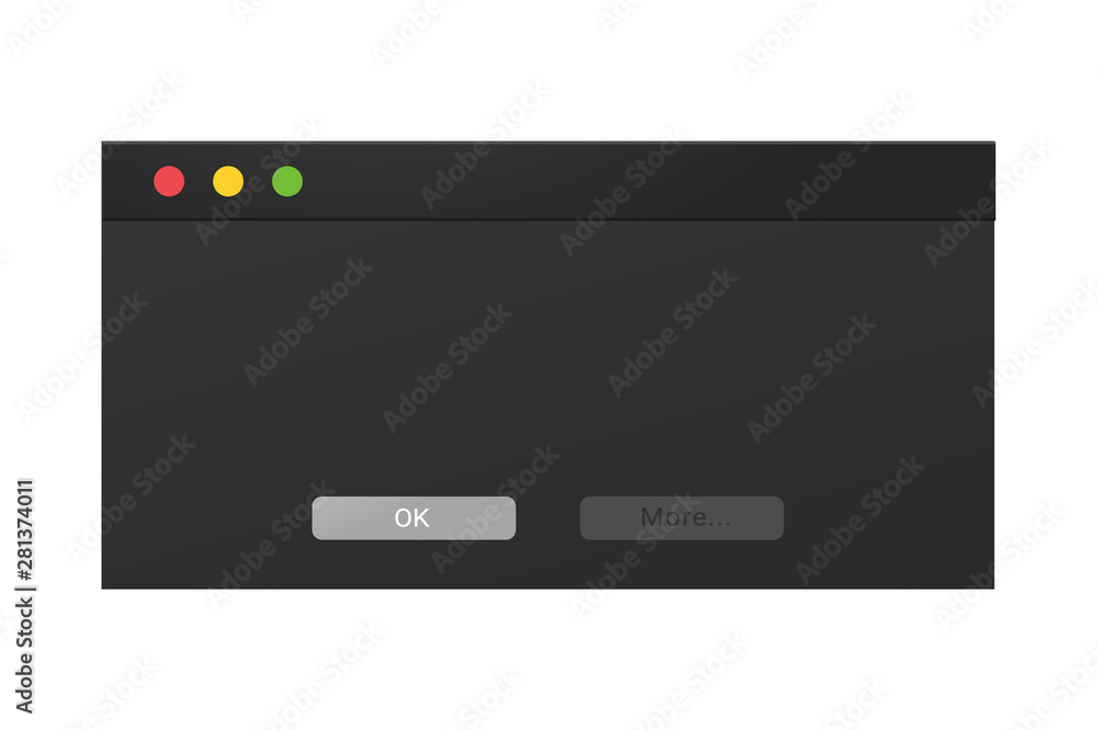 Dark theme of an error message popup in a night mode. Dark theme of an error message popup in a night mode.