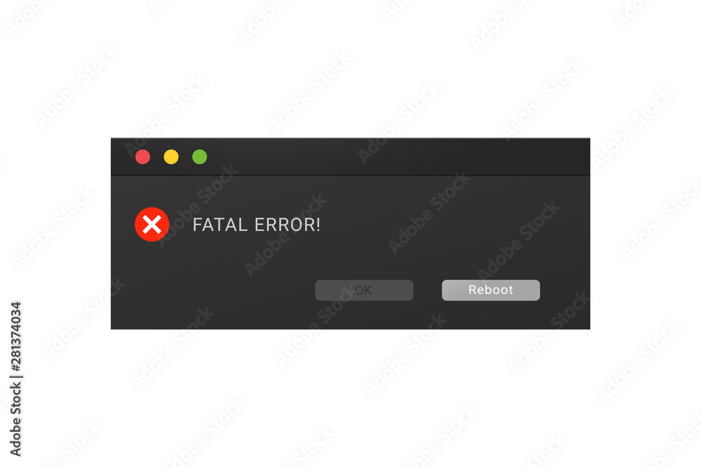 Dark theme of an error message popup in a night mode. Dark theme of an error message popup in a night mode.