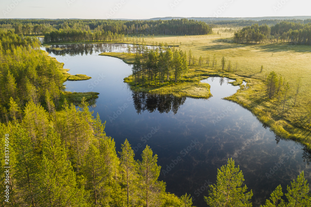 Bog and lake at sunrise in Tiilikkajärvi National Park in Finland Bog and lake at sunrise in Tiilikkajärvi National Park in Finland