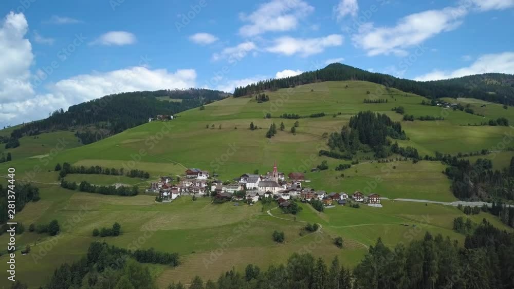 Aerial Flight over small alpine village in the Dolomites. European Alps. Tyrol. 4K Aerial Flight over small alpine village in the Dolomites. European Alps. Tyrol. 4K