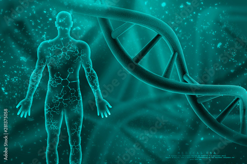 Foto 3d render of dna structure, abstract background