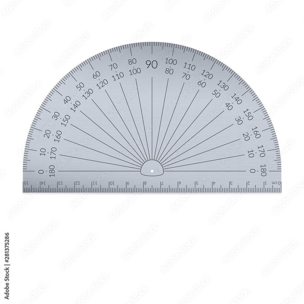 Aluminium circular protractor with a ruler in metric units