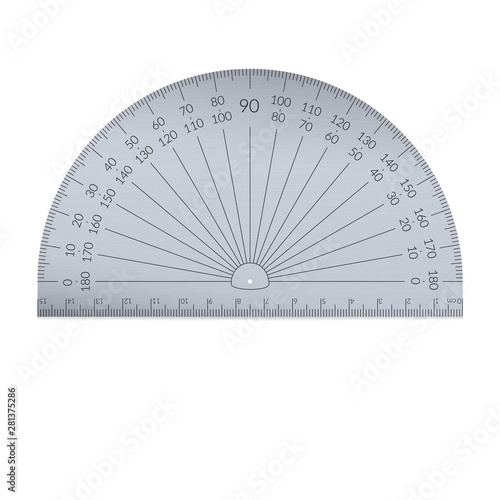 Aluminium circular protractor with a ruler in metric units