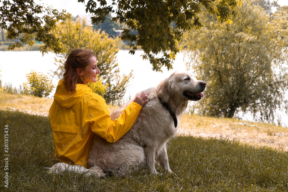 Woman Tenderly Hugging Pet Dog Woman Tenderly Hugging Pet Dog