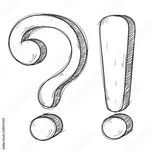 Question and Exlamation marks. Hand drawn doodle style