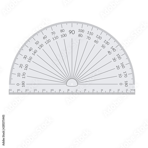 Paper circular protractor with a ruler in metric units