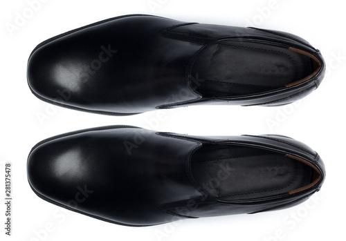 Classic male leather shoes isolated on a white, top view.