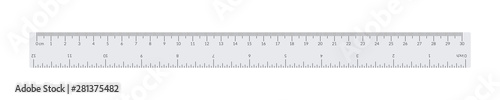 Engineer or architect paper drafting ruler with an imperial and a metric units scale.
