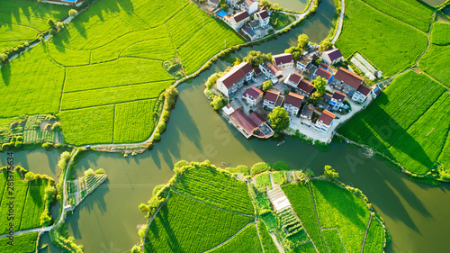 Aerial photo of rural summer pastoral scenery in langxi county, xuancheng city, anhui province, China photo