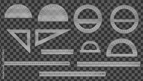 School set of plastic measure ruler, protractor and triangle in both imperial and metric units