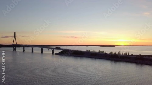 Wallpaper Mural Aerial, drone shot, towards a truck, driving over the Replot bridge, at dusk, in the Kvarken archipelago, on a sunny, summer evening, in Raippaluoto,,Vaasa, Ostrobothnia, Finland Torontodigital.ca
