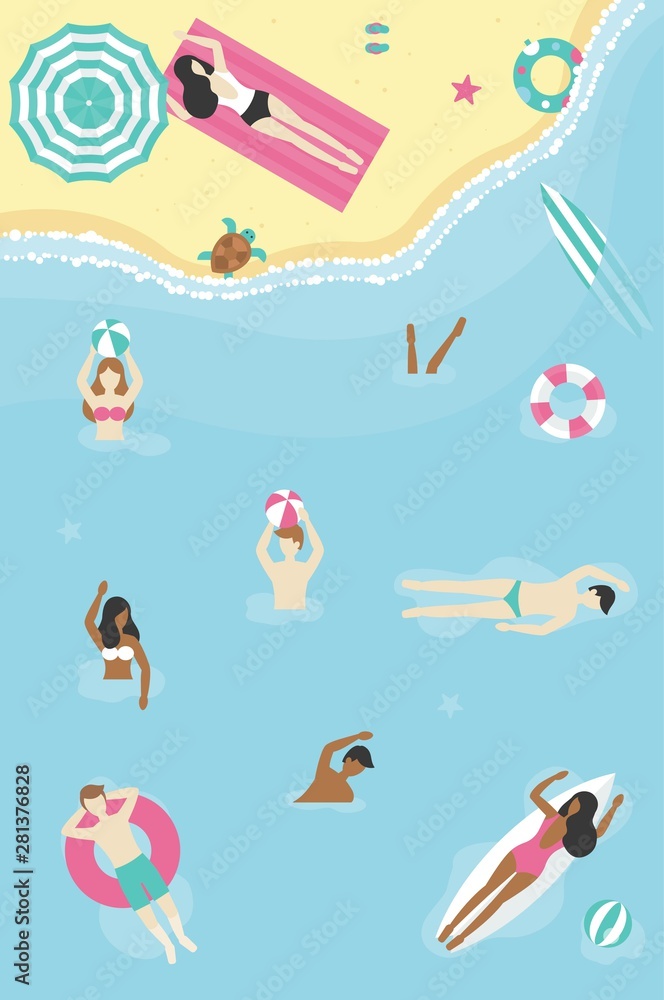 Summer time, People at the beach vector