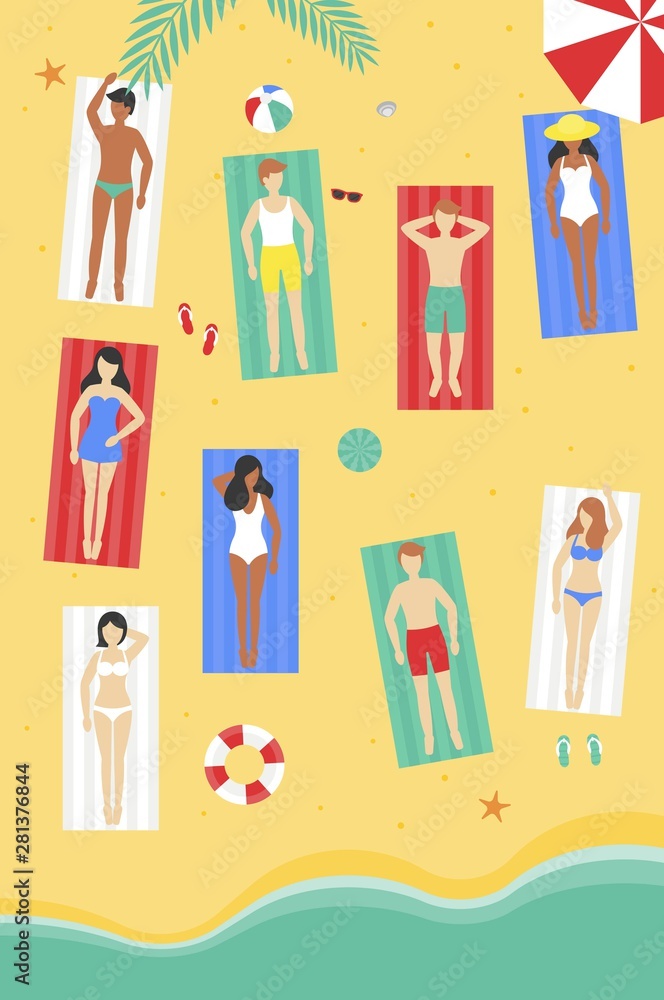 Summer time, Sun bathing at the beach vector Summer time, Sun bathing at the beach vector