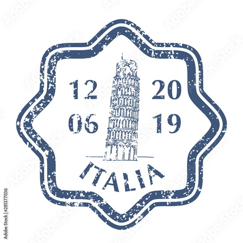 Leaning Tower of Pisa on Grunge Postal Stamp
