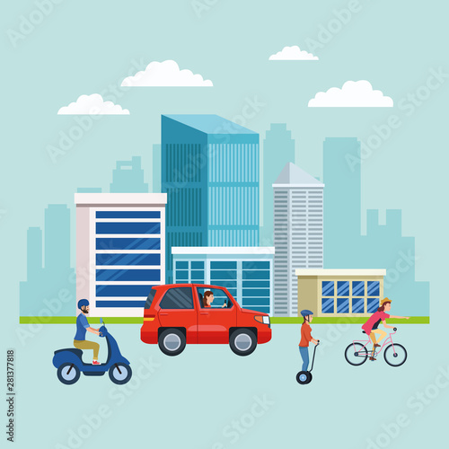City transportation and mobility cartoons