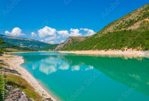 Fiastra lake and Lame Rosse canyon - Naturalistic wild attraction in the Monti Sibillini National Park  province of Macerata  Marche region  central Italy