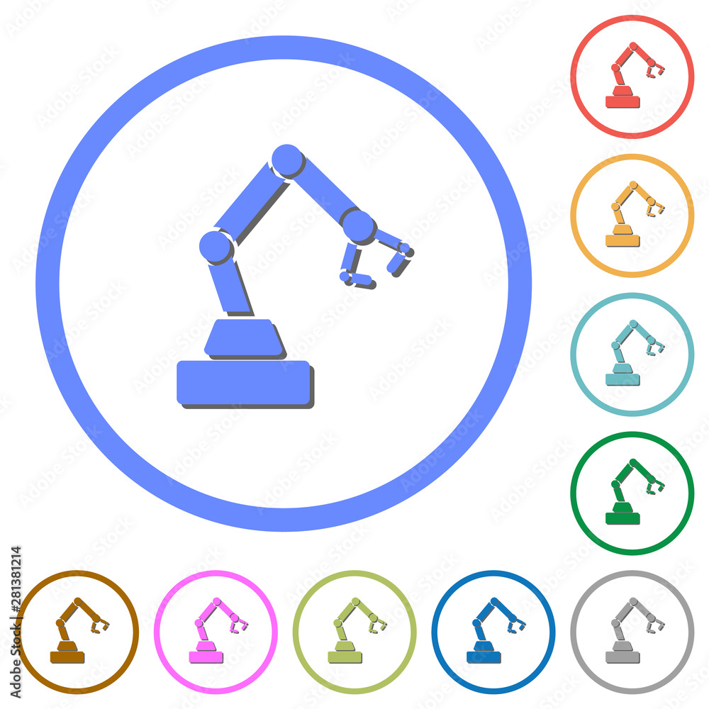 Robot arm icons with shadows and outlines Robot arm icons with shadows and outlines