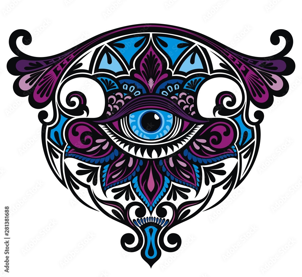 Naklejka premium Eye with floral elements. Art Boho style.
