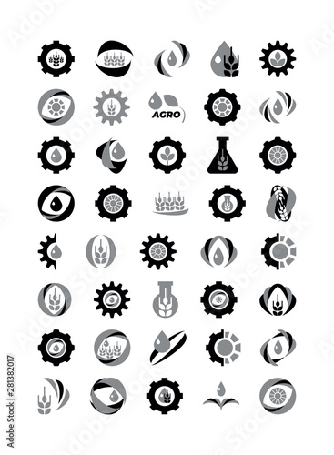 Agro logo icons set. Black and white vector isolated illustration.