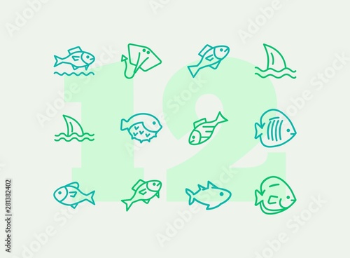 Fish line icon set