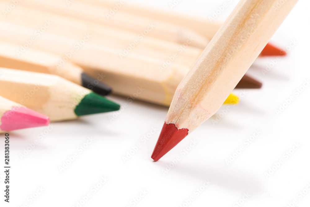 Obraz premium Wooden colorful ordinary pencils isolated on a white background