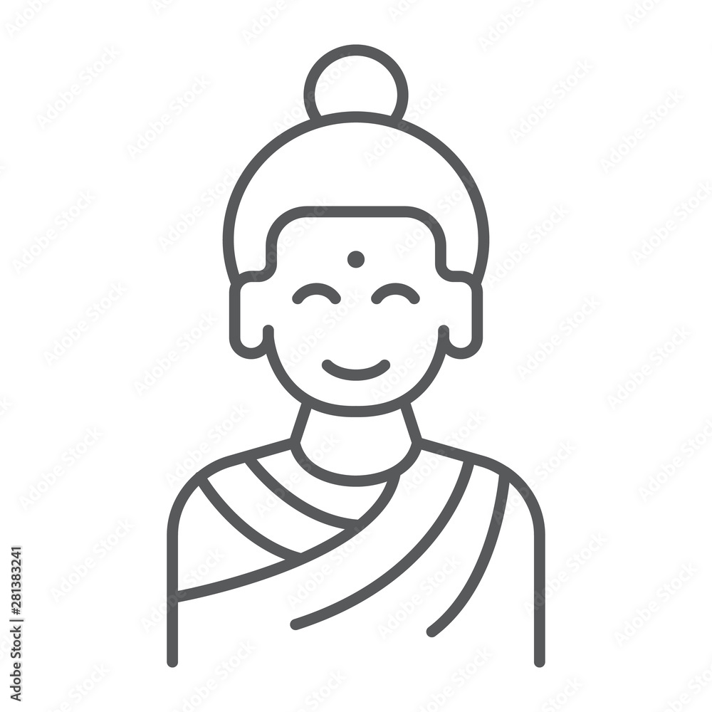 Buddha thin line icon, meditation and buddhism, meditating person sign, vector graphics, a linear pattern on a white background. Buddha thin line icon, meditation and buddhism, meditating person sign, vector graphics, a linear pattern on a white background.
