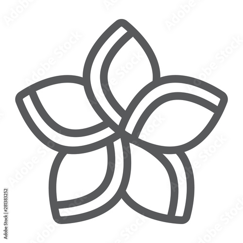Plumeria line icon, floral and flower, frangipani sign, vector graphics, a linear pattern on a white background.