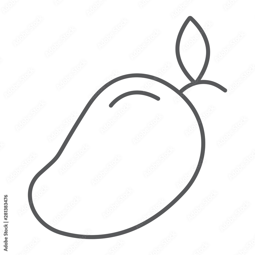 Mango thin line icon, tropical and food, fruit sign, vector graphics, a linear pattern on a white background. Mango thin line icon, tropical and food, fruit sign, vector graphics, a linear pattern on a white background.