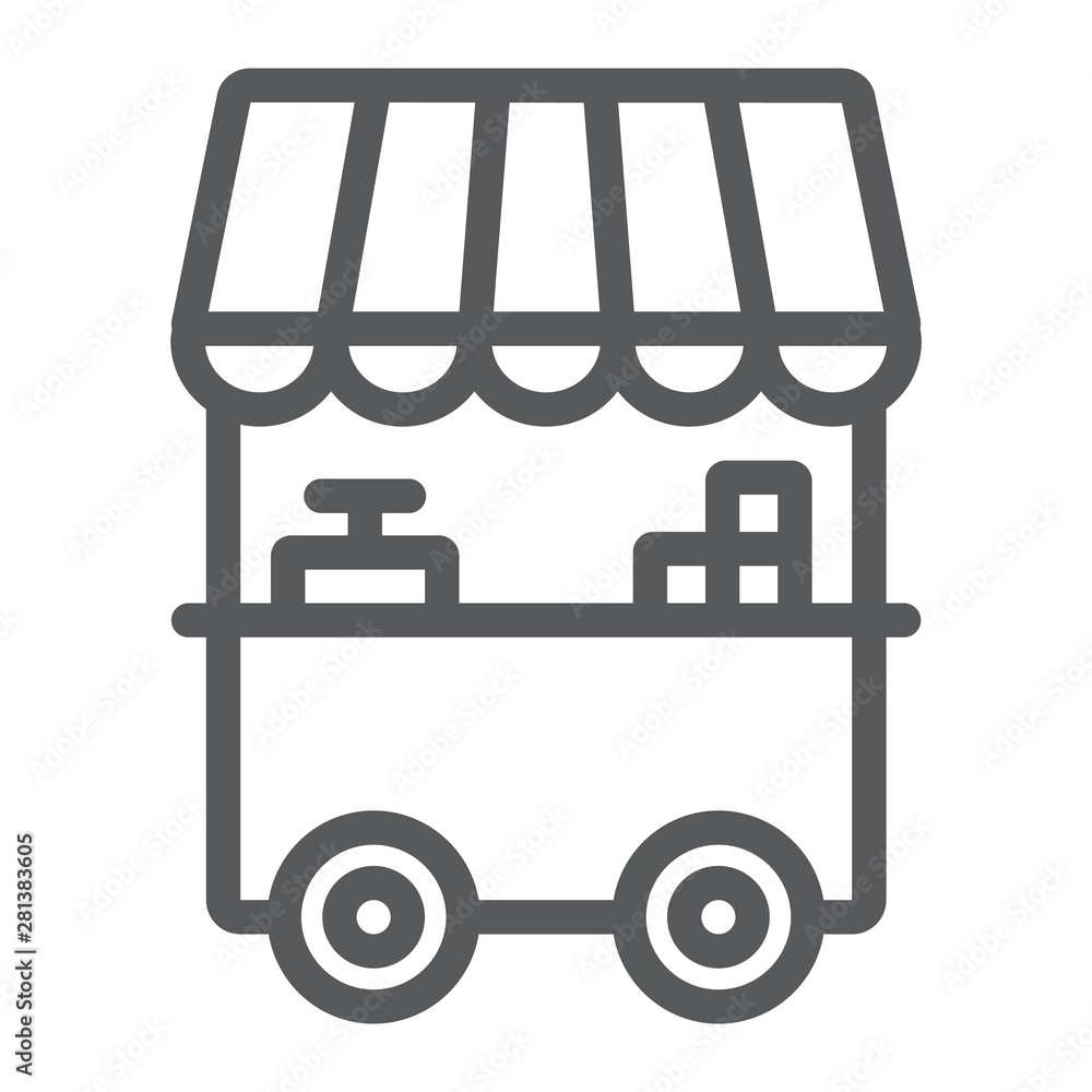 Food stall line icon, kiosk and stand, street food sign, vector graphics, a linear pattern on a white background. Food stall line icon, kiosk and stand, street food sign, vector graphics, a linear pattern on a white background.