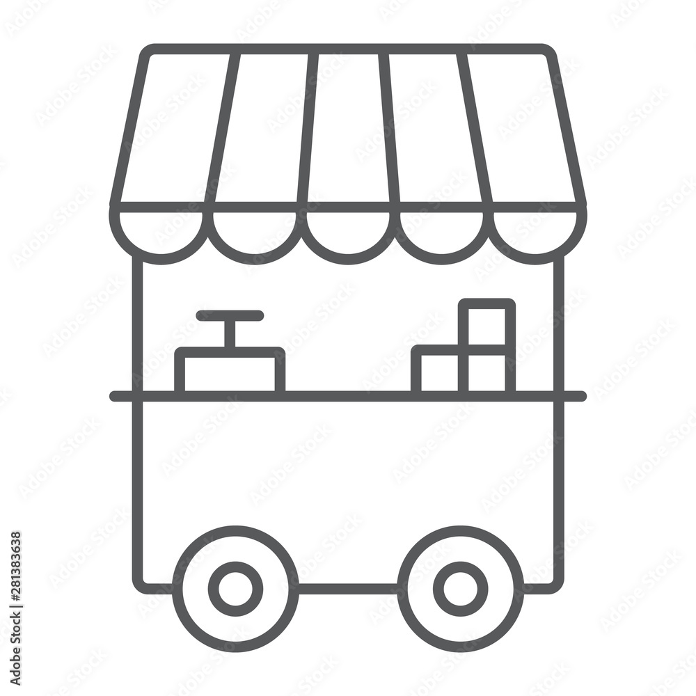 Food stall thin line icon, kiosk and stand, street food sign, vector graphics, a linear pattern on a white background. Food stall thin line icon, kiosk and stand, street food sign, vector graphics, a linear pattern on a white background.