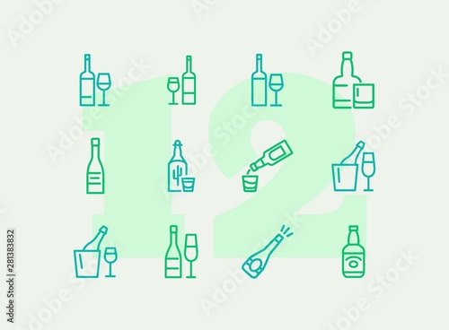 Wine and beer line icon set